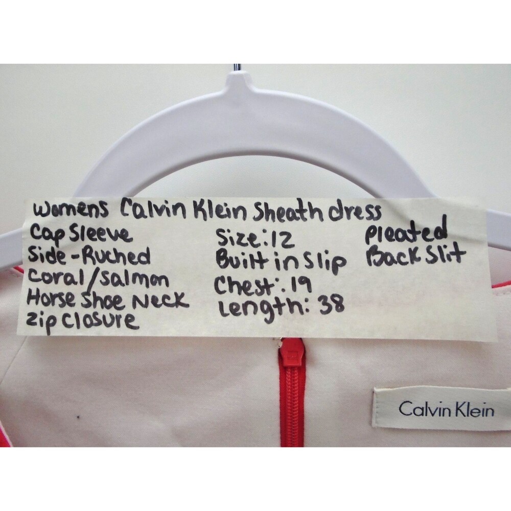 Calvin Klein Sheath Dress Womens Size 12 Side Ruched Horseshoe Neck Sleeveless - Picture 4 of 14